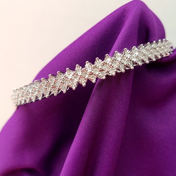 Diamond (Genuine) Sterling Silver Bangle Bracelet - Picture 3 of 17